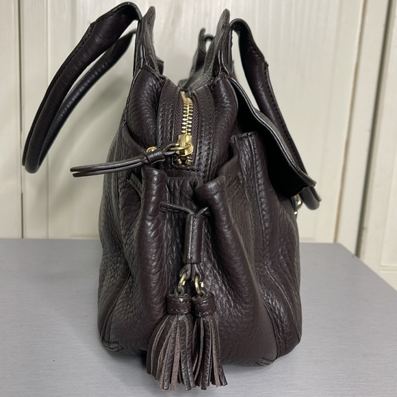 Cole Haan Village H06 Pebble Leather Tassel Dark Brown Shoulder Bag - Picture 5 of 16